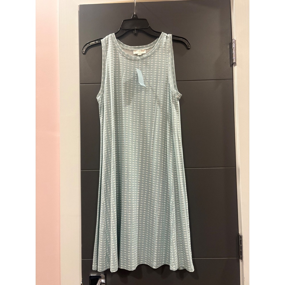 LOFT‎ Outlet Petite Sleeveless Swing Dress Blue White Geometric Print SP NWT